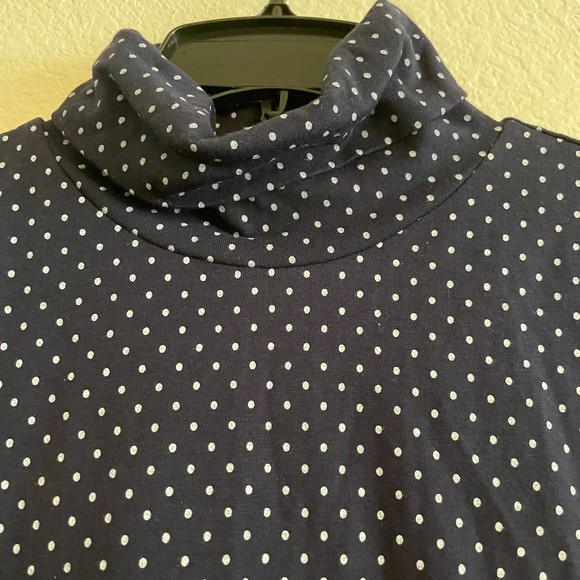 NWT Gap Womens Medium Turtleneck T Shirt Jersey Knit Polka Dot Navy Blue Light - Picture 4 of 6